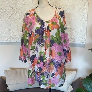 J. Crew Multicolored Floral 100% Silk Tunic Coverup Sz M